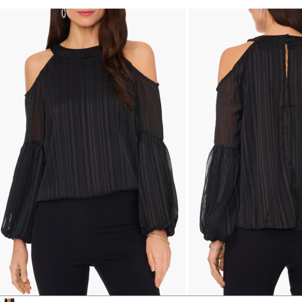 Chaus Metallic Cold Shoulder Billowy Balloon Sleeve Top Jewel Neck NWT Nordstrom